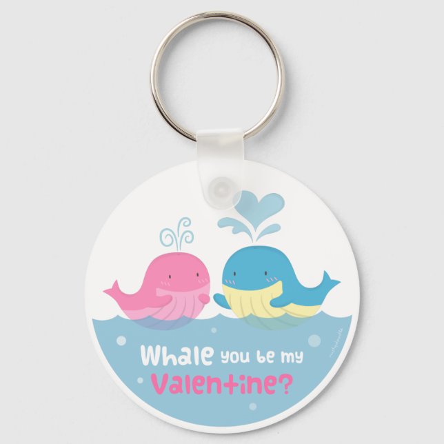 Cute Whale You Be Mine Valentines Pun Key Ring (Front)