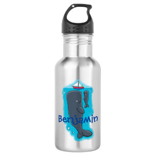 Cute whales and sailing boat cartoon illustration 532 ml water bottle