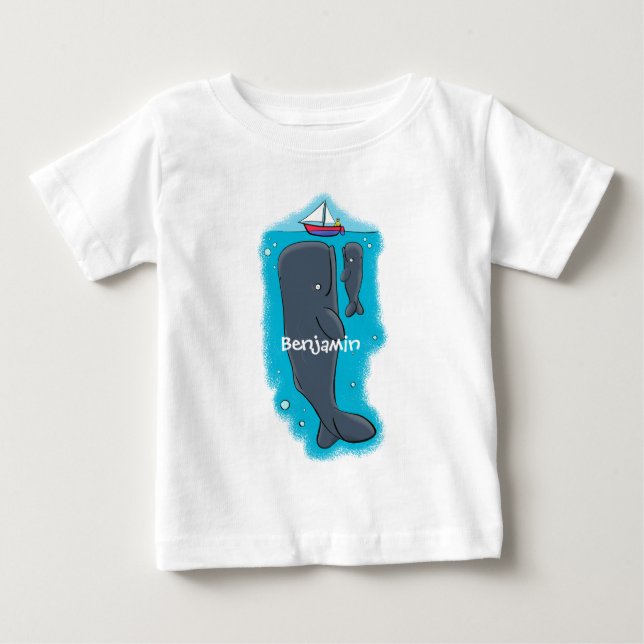 Cute whales and sailing boat cartoon illustration baby T-Shirt (Front)