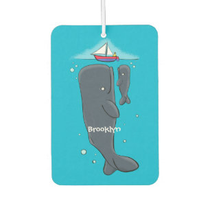 Cute whales and sailing boat cartoon illustration  car air freshener