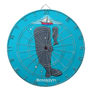 Cute whales and sailing boat cartoon illustration dartboard