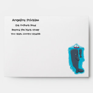 Cute whales and sailing boat cartoon illustration envelope