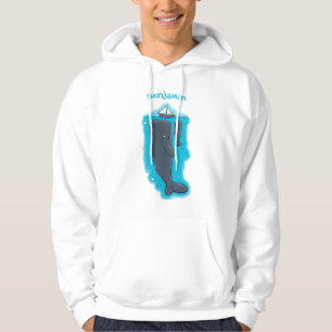 Cute whales and sailing boat cartoon illustration hoodie
