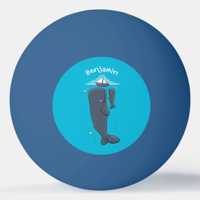 Cute whales and sailing boat cartoon illustration ping pong ball (Front)