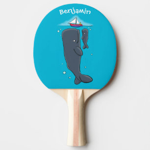 Cute whales and sailing boat cartoon illustration ping pong paddle