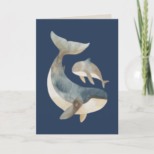 Cute Whales Big Sister Navy Blue Happy Birthday Card