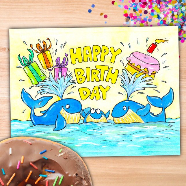 Cute Whales Happy Birthday  Postcard (Creator Uploaded)