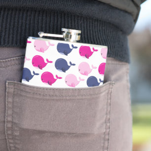 Cute Whales, Pattern Of Whales, Sea Animals Hip Flask