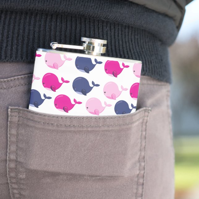 Cute Whales, Pattern Of Whales, Sea Animals Hip Flask (In Situ)