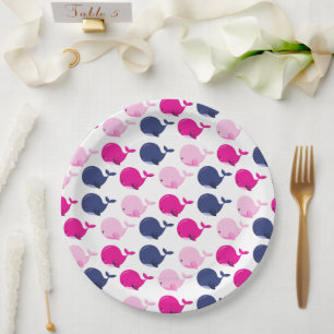 Cute Whales, Pattern Of Whales, Sea Animals Paper Plate