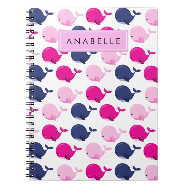Cute Whales, Pattern Of Whales, Your Name Notebook (Front)