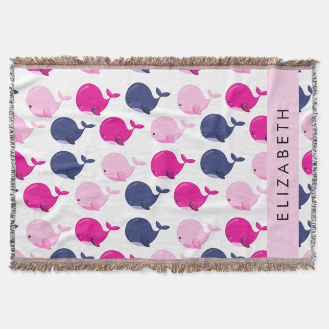 Cute Whales, Pattern Of Whales, Your Name Throw Blanket (Front)