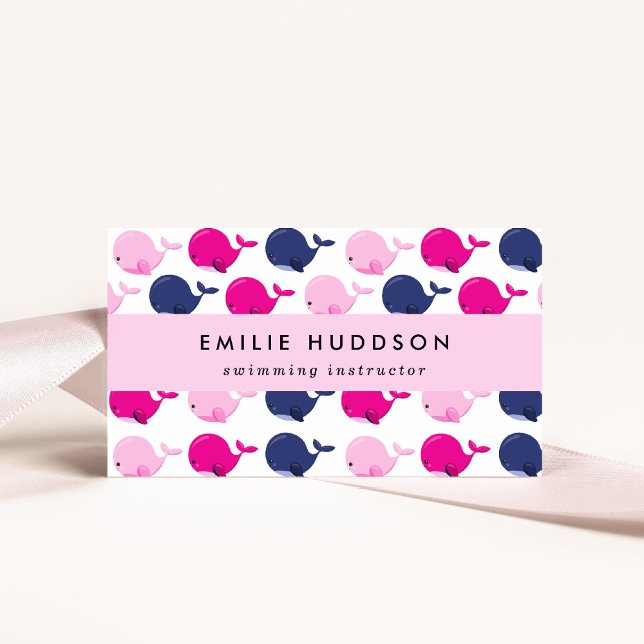 Cute Whales, Swim Instructor, Swimming Coach Business Card (Creator Uploaded)