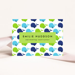 Cute Whales, Swim Instructor, Swimming Coach Business Card
