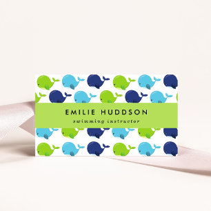 Cute Whales, Swim Instructor, Swimming Coach Business Card