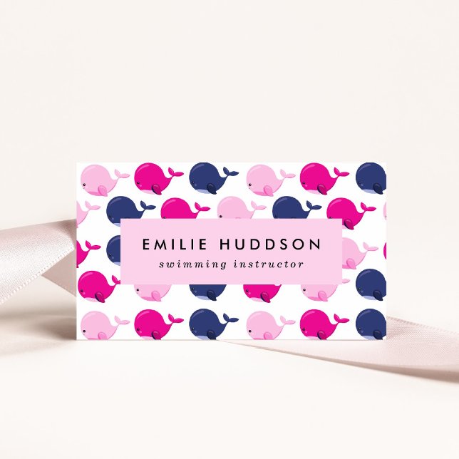 Cute Whales, Swim Instructor, Swimming Coach Business Card (Creator Uploaded)