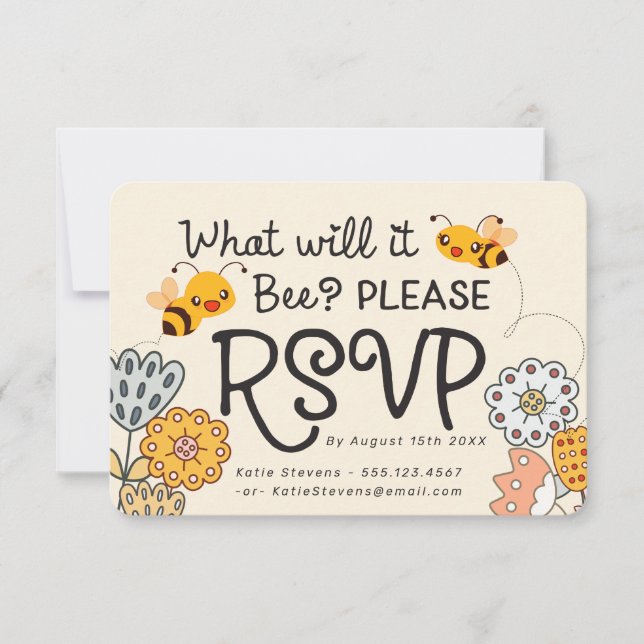 Cute What will it Bee Gender Reveal Baby Shower RSVP Card (Front)