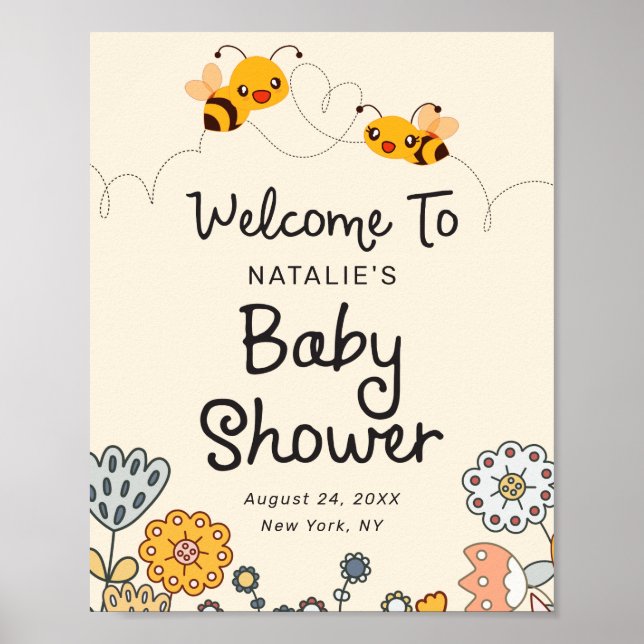 Cute What will it Bee Reveal Baby Shower Welcome Poster (Front)