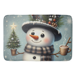 Cute whimiscal Christmas/winter snowman Bath Mat