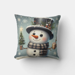 Cute whimiscal Christmas/winter snowman Cushion