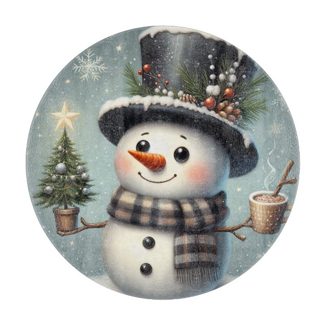 Cute whimiscal Christmas/winter snowman Cutting Board (Front)