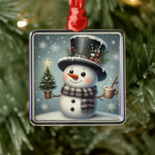 Cute whimiscal Christmas/winter snowman Metal Tree Decoration