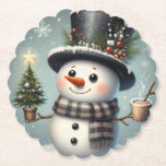 Cute whimiscal Christmas/winter snowman Paper Coaster<br><div class="desc">cute</div>