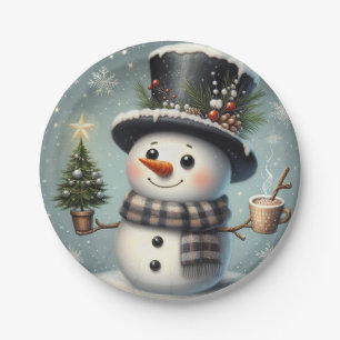 Cute whimiscal Christmas/winter snowman Paper Plate