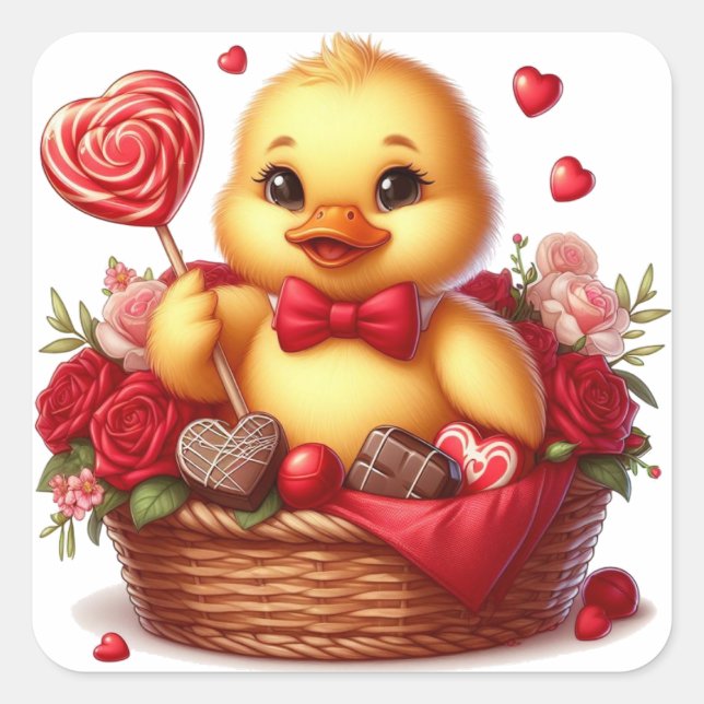 Cute/Whimisical Valentine's day duck Square Sticker (Front)