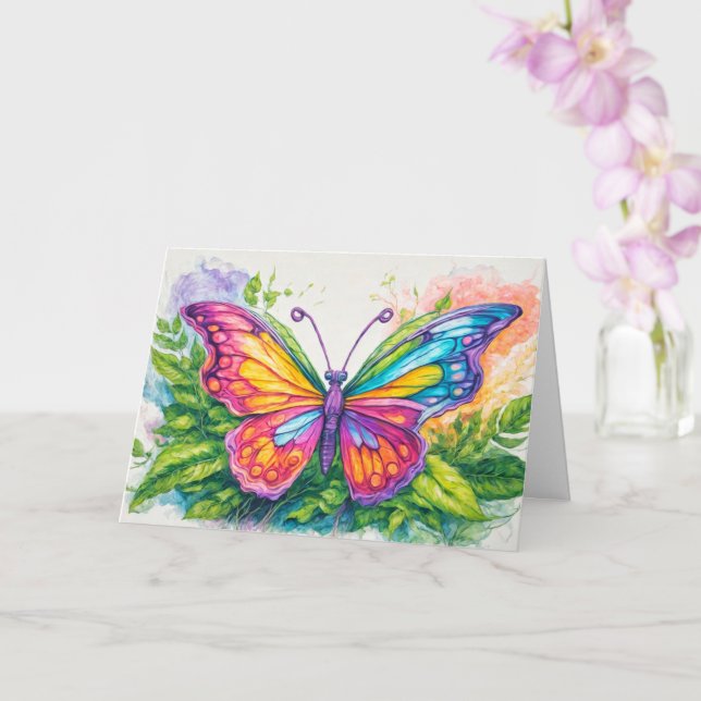 Cute Whimsical Abstract Butterfly Art Card (Orchid)