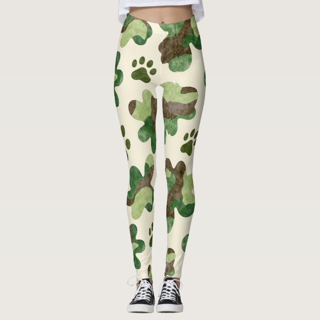 Cute Whimsical Animal Camouflage Seamless Pattern Leggings (Front)
