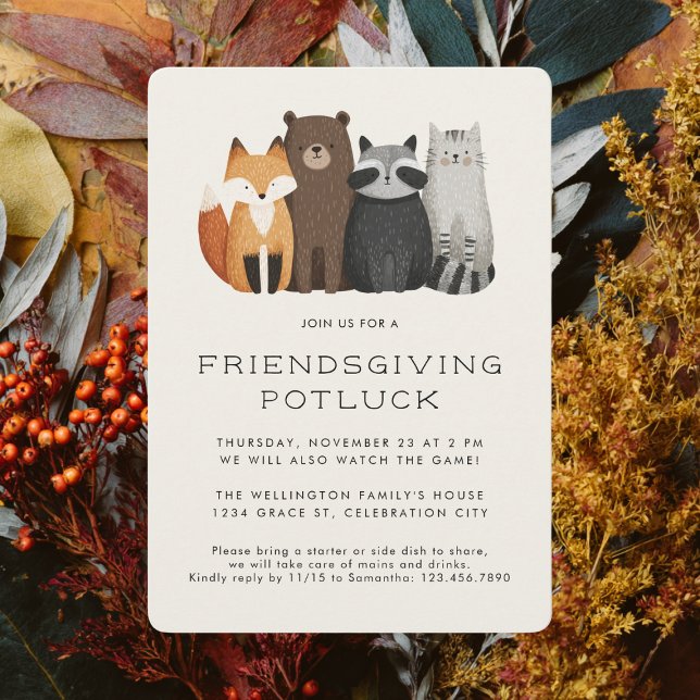 Cute Whimsical Animals Friendsgiving Potluck Invitation (Creator Uploaded)