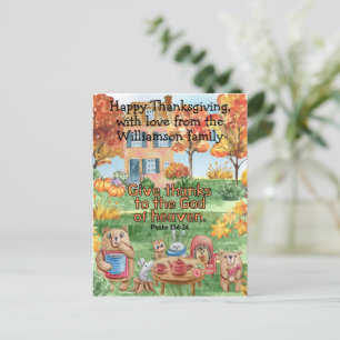 Cute Whimsical Animals Give Thanks Scripture Kids  Postcard