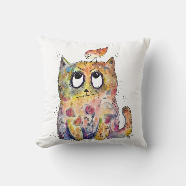 Cute Whimsical Annoyed Cat Cushion (Front)