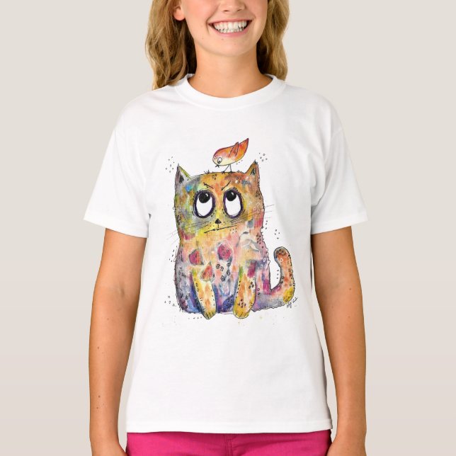 Cute Whimsical Annoyed Cat T-Shirt (Front)