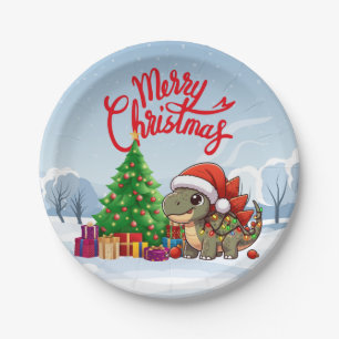 Cute/Whimsical baby Christmas dino Paper Plate