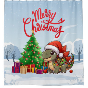 Cute/Whimsical baby Christmas stegosaurus  Shower Curtain