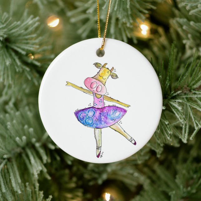 Cute Whimsical Ballerina Cow Ceramic Tree Decoration (Tree)