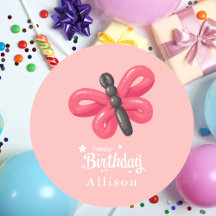 Cute Whimsical Balloon Butterfly Girl Birthday