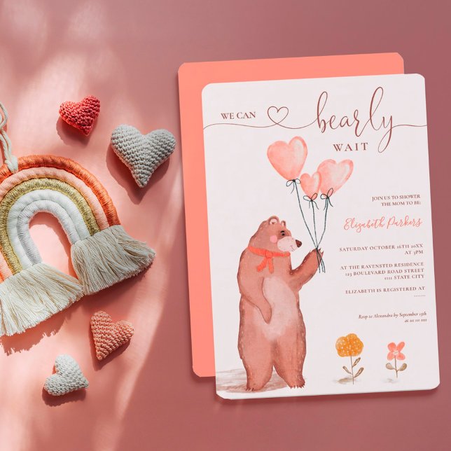 Cute whimsical bear hearts baby shower invitation (Creator Uploaded)