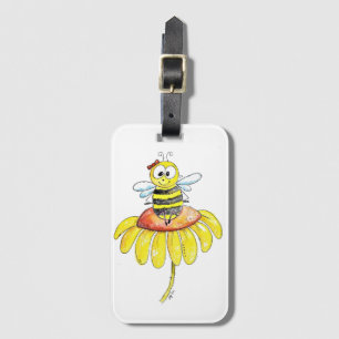 Cute Whimsical Bee on a Flower Luggage Tag