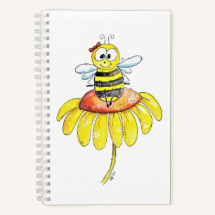 Cute Whimsical Bee on a Flower Notebook