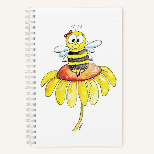 Cute Whimsical Bee on a Flower Notebook (Front)
