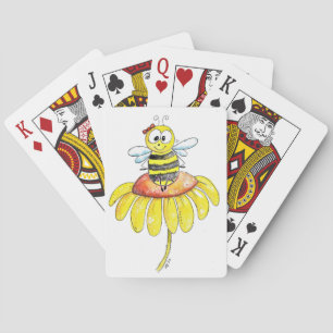 Cute Whimsical Bee on a Flower Playing Cards