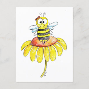 Cute Whimsical Bee on a Flower Postcard