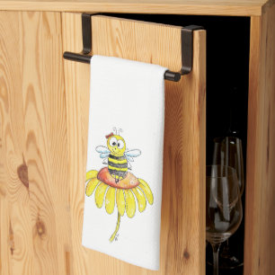 Cute Whimsical Bee on a Flower Tea Towel