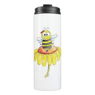 Cute Whimsical Bee on a Flower Thermal Tumbler
