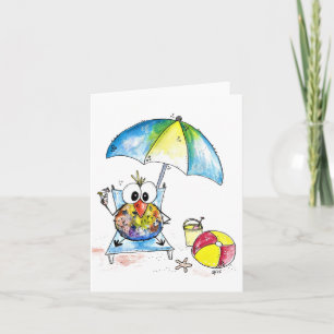 Cute Whimsical Bird on the Beach Card