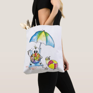Cute Whimsical Bird on the Beach Tote Bag