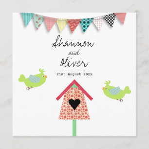 Cute Whimsical Birds And Birdhouse Wedding Invite